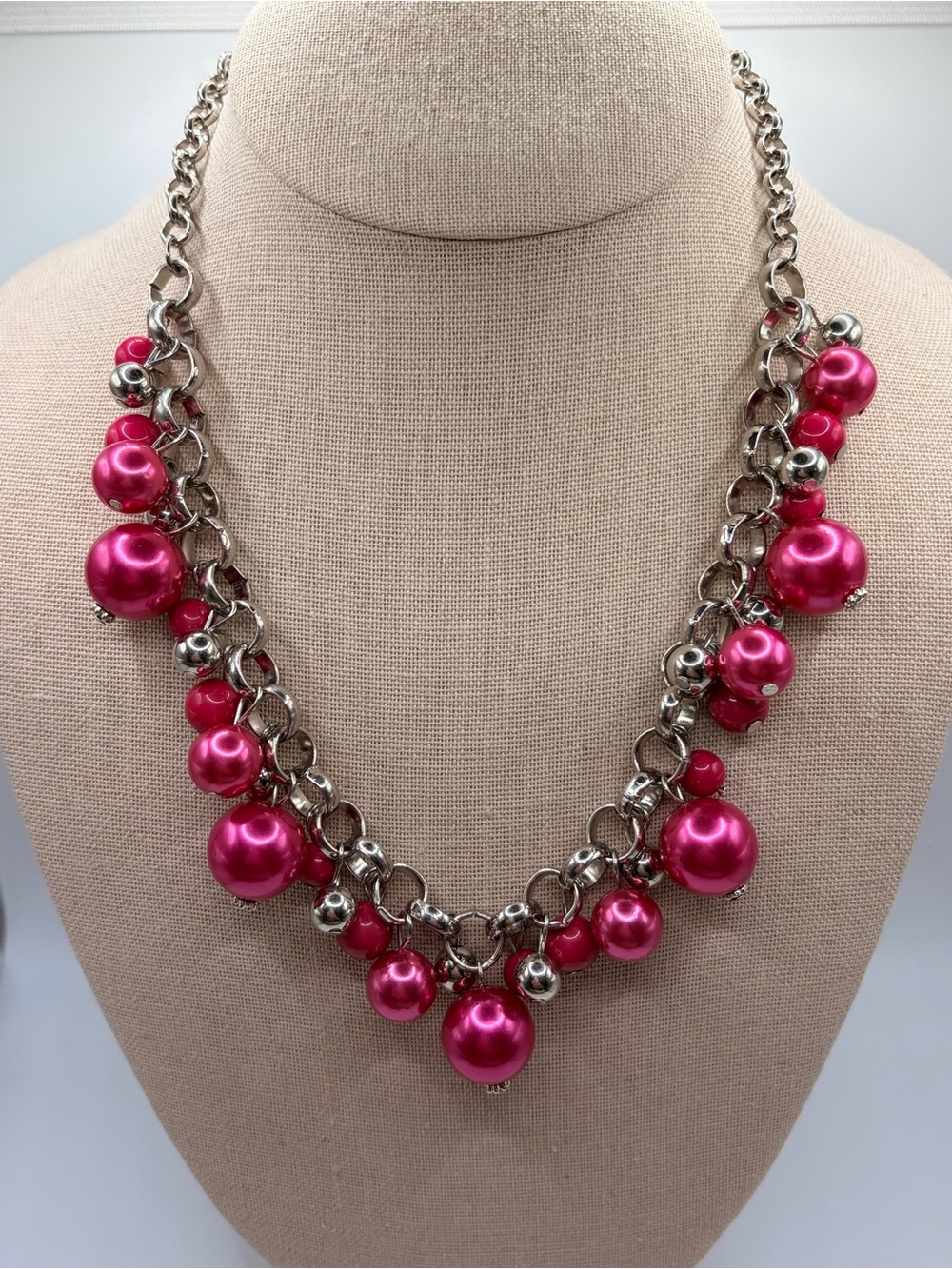 Fuchsia Beaded Bauble Statement Necklace